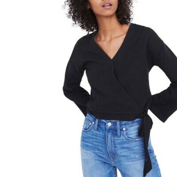 Madewell Black Wrap Top - Picture 1 of 6
